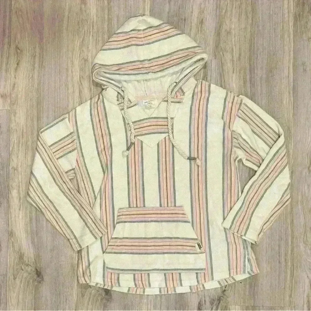 Southern Spirit Striped Beach Vacation Comfy Hoodie Poncho Sweatshirt Size S